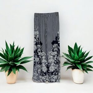 S126 Cato Blue and White Wide Leg Pants with Floral Design
